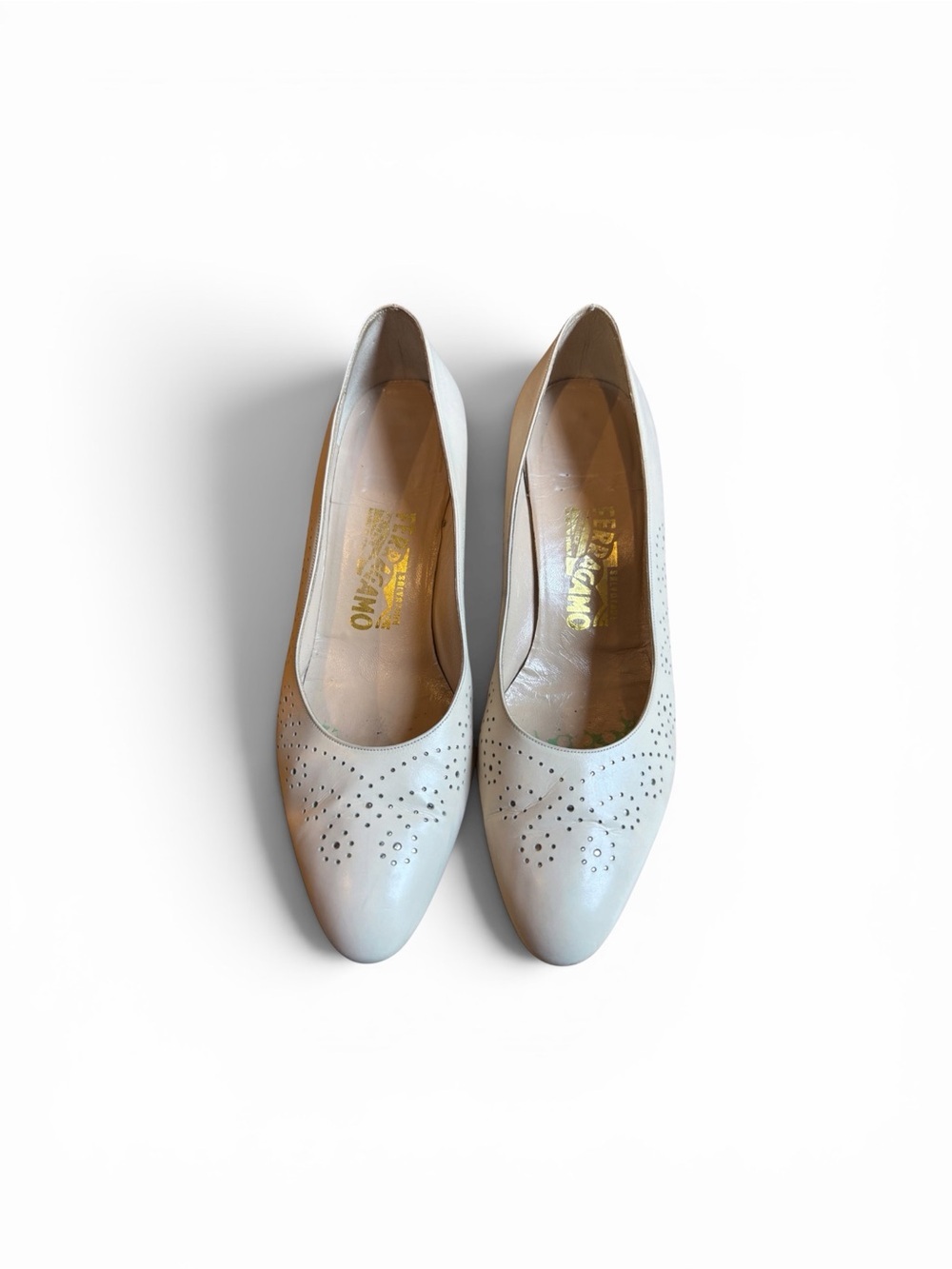Salvatore Ferragamo Pale Blue Leather Perforated Pumps
